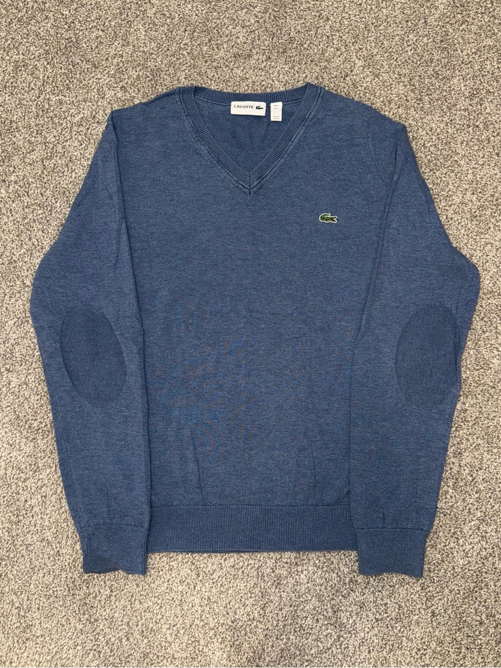 Lacoste Men's Navy V-Neck Sweater with Elbow Patches